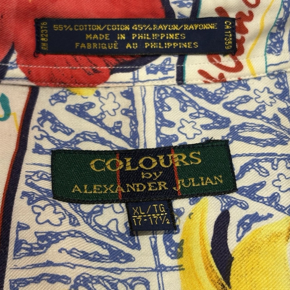 Vintage 90s Alexander Julian Colours Floral Hawaiian Shirt Men XL Button Up - Picture 6 of 11